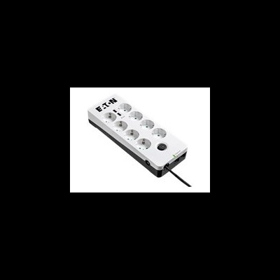 Filtro de linha branco com oito tomadas e cabo preto