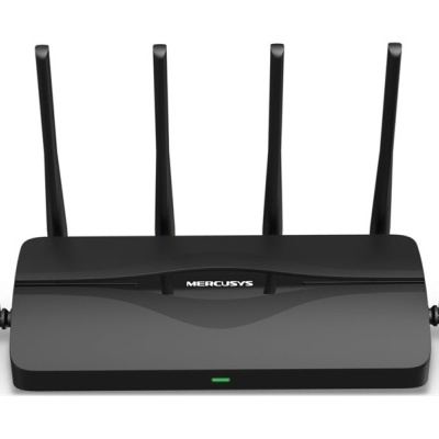 Roteador sem fios preto com cinco antenas externas verticais da marca MERCUSYS