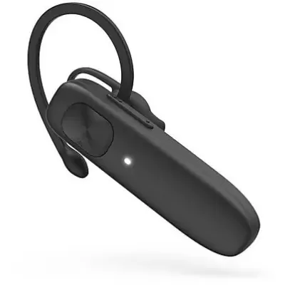 Auricular Bluetooth preto com gancho para orelha e botão tátil