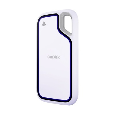 Dispositivo de armazenamento externo SanDisk branco com contorno azul