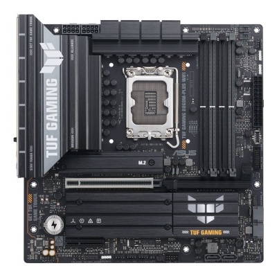 Placa-mãe Asus TUF GAMING preta com slots para CPU e RAM