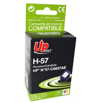 Cartucho de tinta compatível HP H-57 em embalagem preta e verde