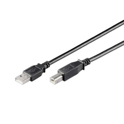 Cabo USB preto com conector tipo A e tipo B