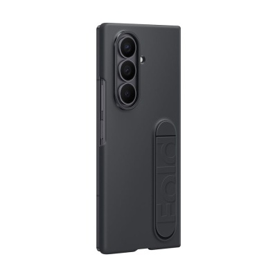 Capa de telemóvel preta com suporte integrado e três câmaras visíveis