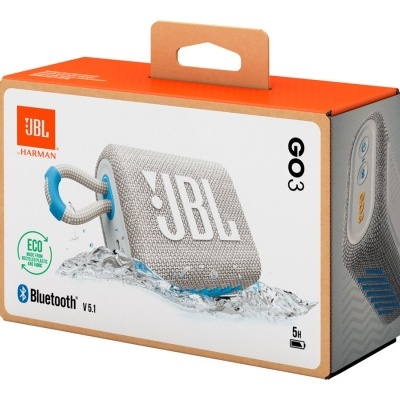 Embalagem do altifalante portátil JBL GO 3 cinzento com argola azul