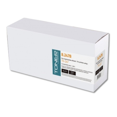 Caixa branca para toner de impressora com etiqueta preta com texto