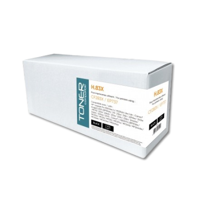 Caixa branca de toner para impressora com etiqueta azul e texto impresso