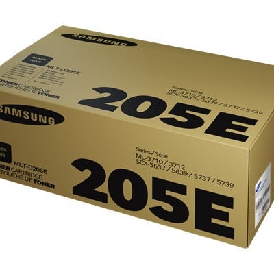 Caixa de toner Samsung 205E preta em papelão dourado