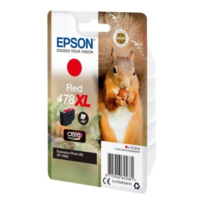 Cartucho de tinta Epson Red 478XL com imagem de esquilo e texto informativo.