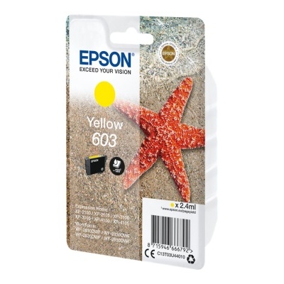 Cartucho de tinta Epson Yellow 603 em embalagem com estrela-do-mar vermelha