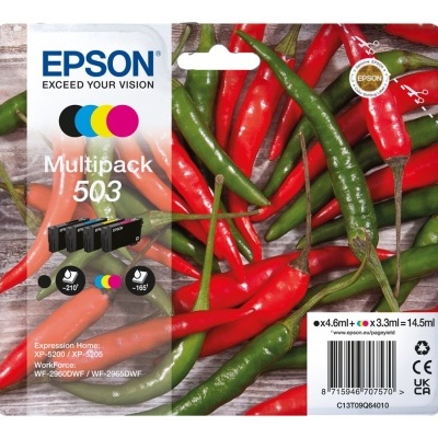 Embalagem de multipack de tinteiros Epson 503 com imagem de pimentos