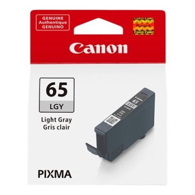 Cartucho de tinta Canon 65 LGY Light Gray para impressoras PIXMA em embalagem vermelha e branca.