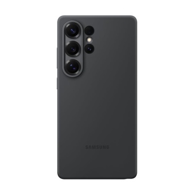 Smartphone Samsung cinzento escuro visto de trás com quatro câmaras alinhadas