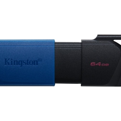 Pen drive Kingston azul e preto com capacidade de 64GB
