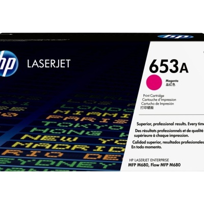 Embalagem de cartucho de impressão HP LaserJet 653A Magenta CF323A