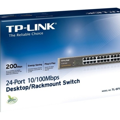 Embalagem do switch de rede TP-LINK TL-SF1024D com 24 portas 10/100 Mbps
