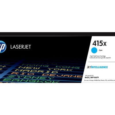 Cartucho toner HP LaserJet 415X ciano com embalagem preta e branca