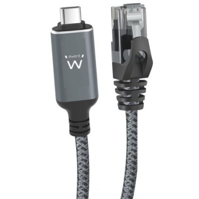 Cabo cinzento de malha com conector USB-C e conector RJ45