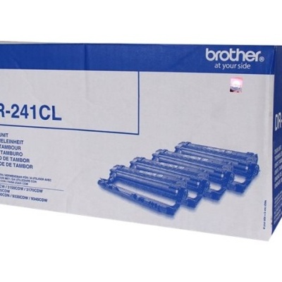 Embalagem azul e branca de Unidade de Tambor Brother DR-241CL com texto e imagem do produto