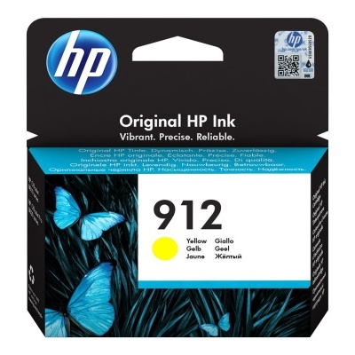 Embalagem de tinta Original HP 912 amarela com borboletas azuis