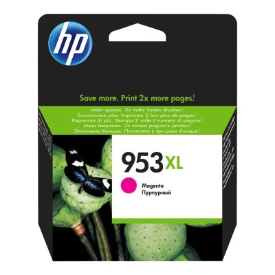 Embalagem de tinta para impressora HP 953XL Magenta com imagem de borboleta e flor
