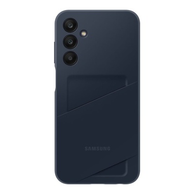 Smartphone Samsung azul escuro com três câmaras traseiras e capa fosca correspondente