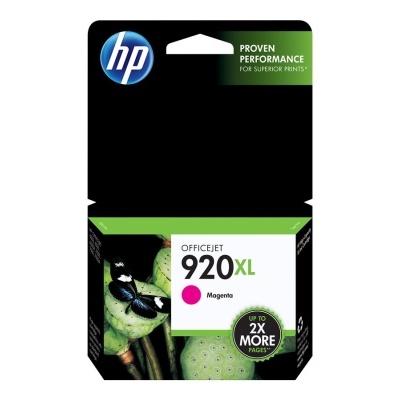 Cartucho de tinta HP 920XL magenta em embalagem preta e verde