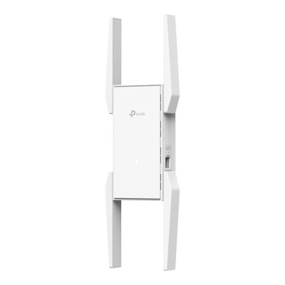 Repetidor de sinal Wi-Fi TP-Link branco com quatro antenas externas e design angular