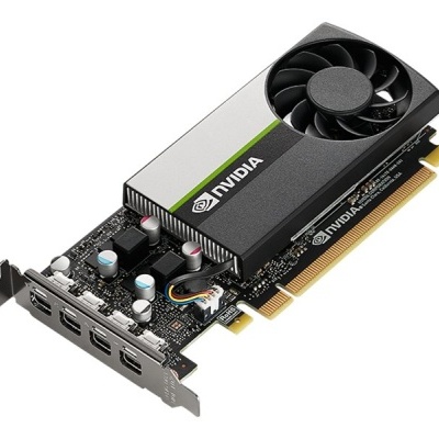 Placa gráfica NVIDIA preta e cinza com ventoinha e múltiplas portas de vídeo
