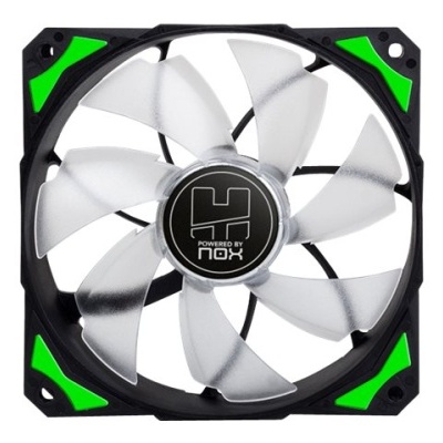 Ventoinha de computador preta com detalhes verdes e lâminas brancas