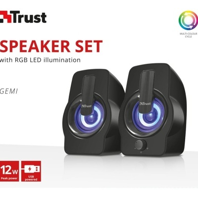 Conjunto de colunas Trust SPEAKER SET preto com iluminação LED azul