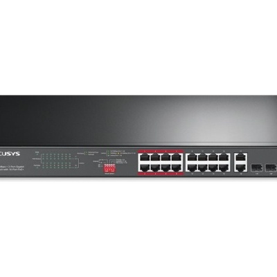 Comutador de rede preto MERCUSYS MS1200-24P com 24 portas Ethernet