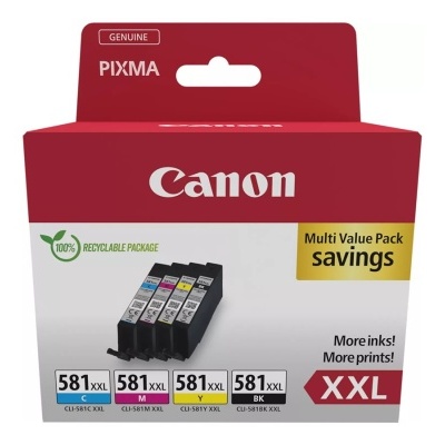 Embalagem de cartucho de tinta Canon para impressora PIXMA com 4 cartuchos 581 XXL coloridos e preto
