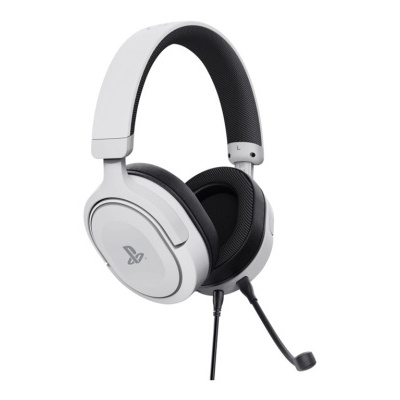 Headset over-ear branco e preto com microfone e logótipo PlayStation