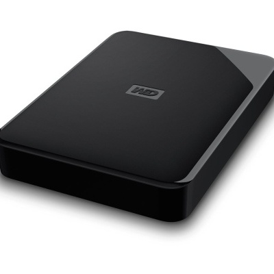 Disco rígido externo preto da marca WD com acabamento fosco
