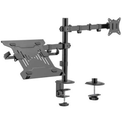 Suporte de secretária articulado para monitor e portátil em metal preto