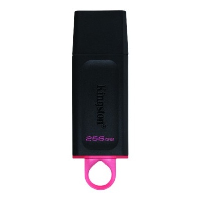 Pen drive Kingston preto e rosa 256 GB sobre fundo branco