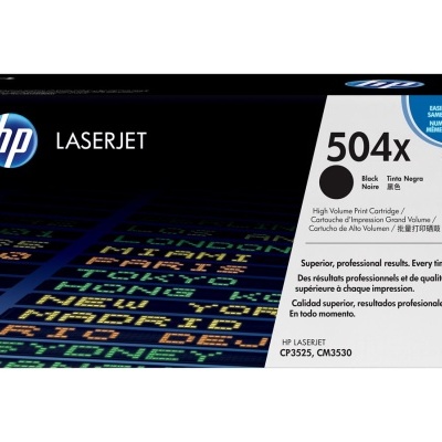 Cartucho toner HP LaserJet 504X preto na caixa