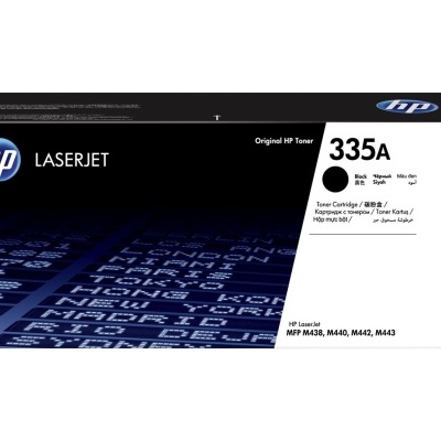 Embalagem de toner HP LaserJet 335A original preto e branco com detalhes azuis