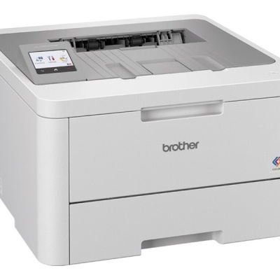 Impressora Brother cinza clara com ecrã digital e logótipo