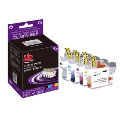 Pack de 4 tinteiros compatíveis Brother LC421XL com embalagem preta e roxa Up Print