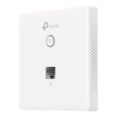 Ponto de acesso TP-Link branco com botão Wi-Fi e entrada RJ45