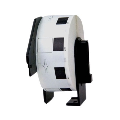 Rolo de etiquetas adesivas em suporte preto