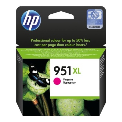 Embalagem HP 951XL tinta magenta com imagem de borboleta preta