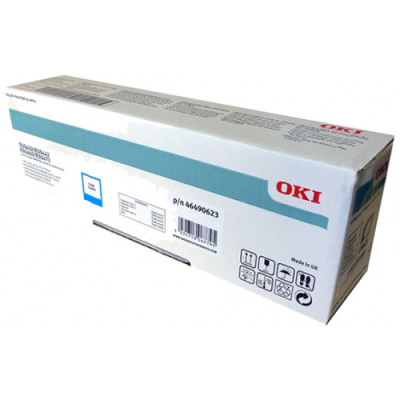 Caixa de toner OKI branca com faixa azul