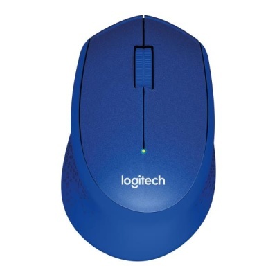 Rato sem fios azul Logitech com roda de scroll e luz verde