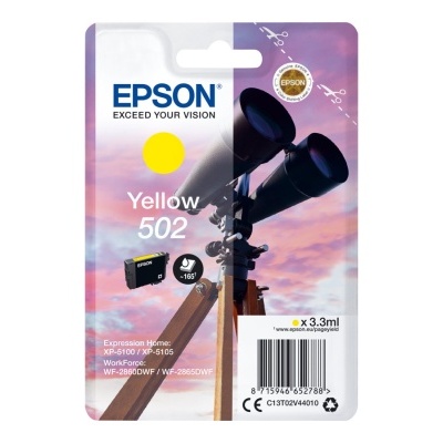 Embalagem de tinteiro Epson Yellow 502 com imagem de telescópio