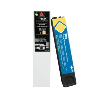 Cartucho de tinta remanufacturado HP 913A e caixa de embalagem preta e branca