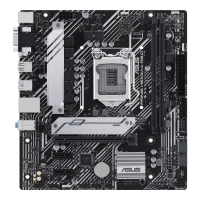 Placa mãe ASUS preta com dissipadores cinza e slots para RAM
