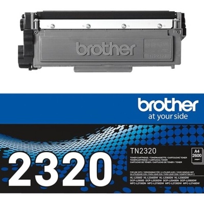 Toner Brother TN2320 preto com embalagem azul e preta